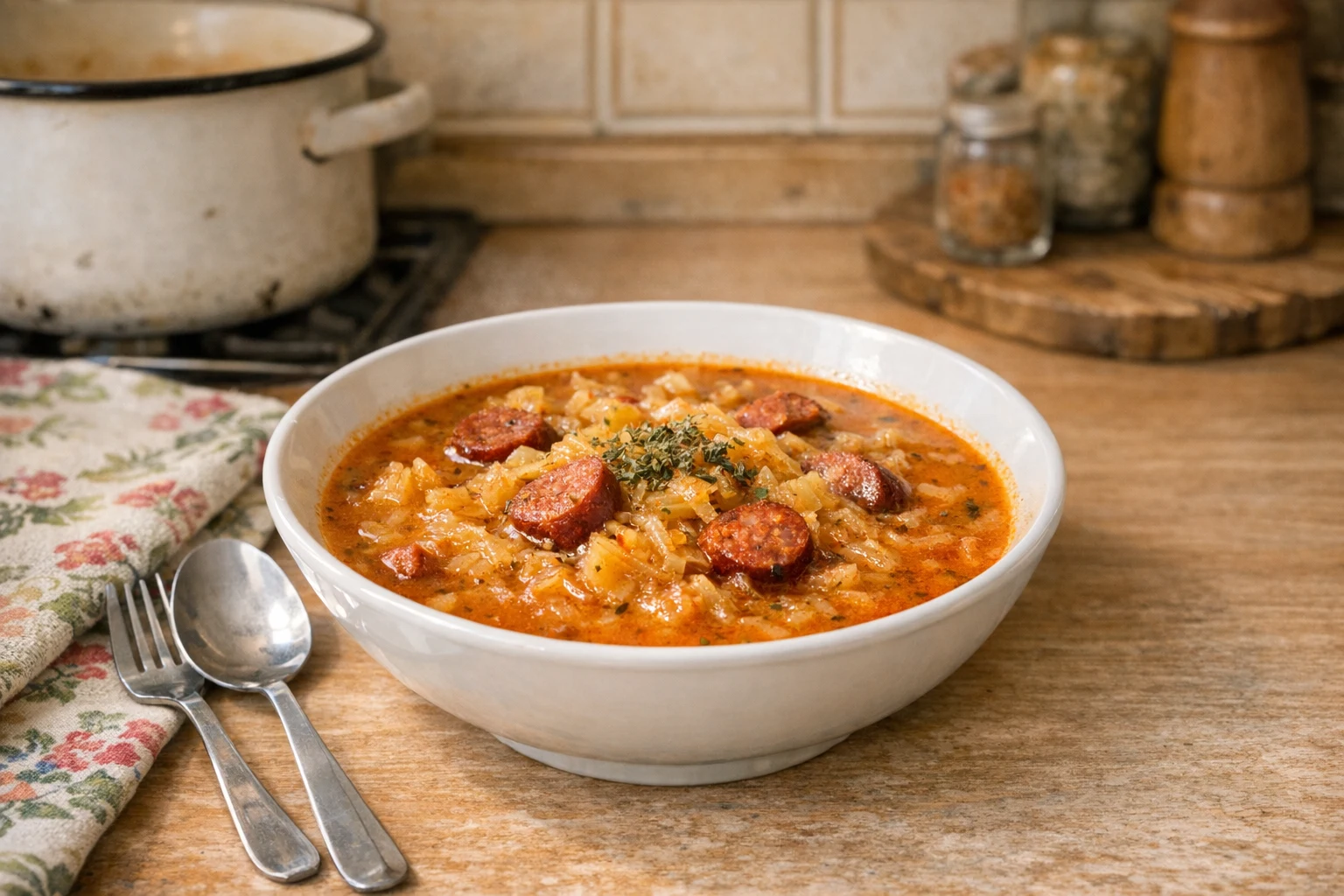 Kapustová polievka s klobásou