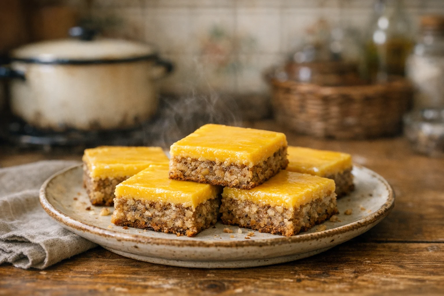 Orechový zákusok so žĺtkovou polevou