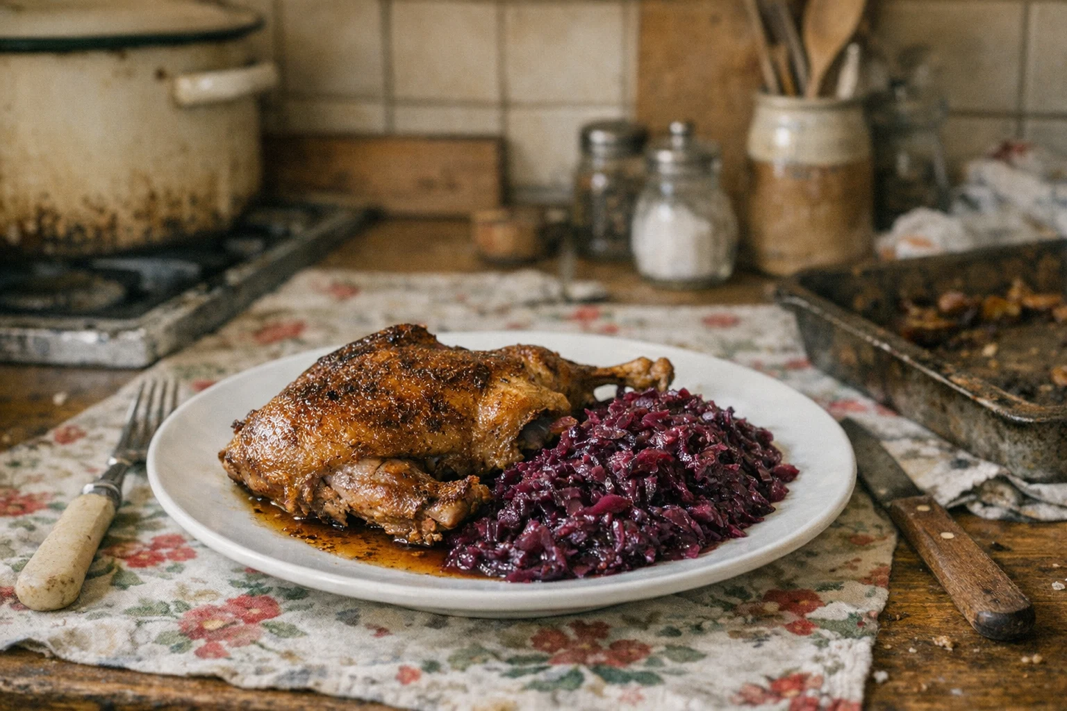 Pečená kačica s červenou kapustou