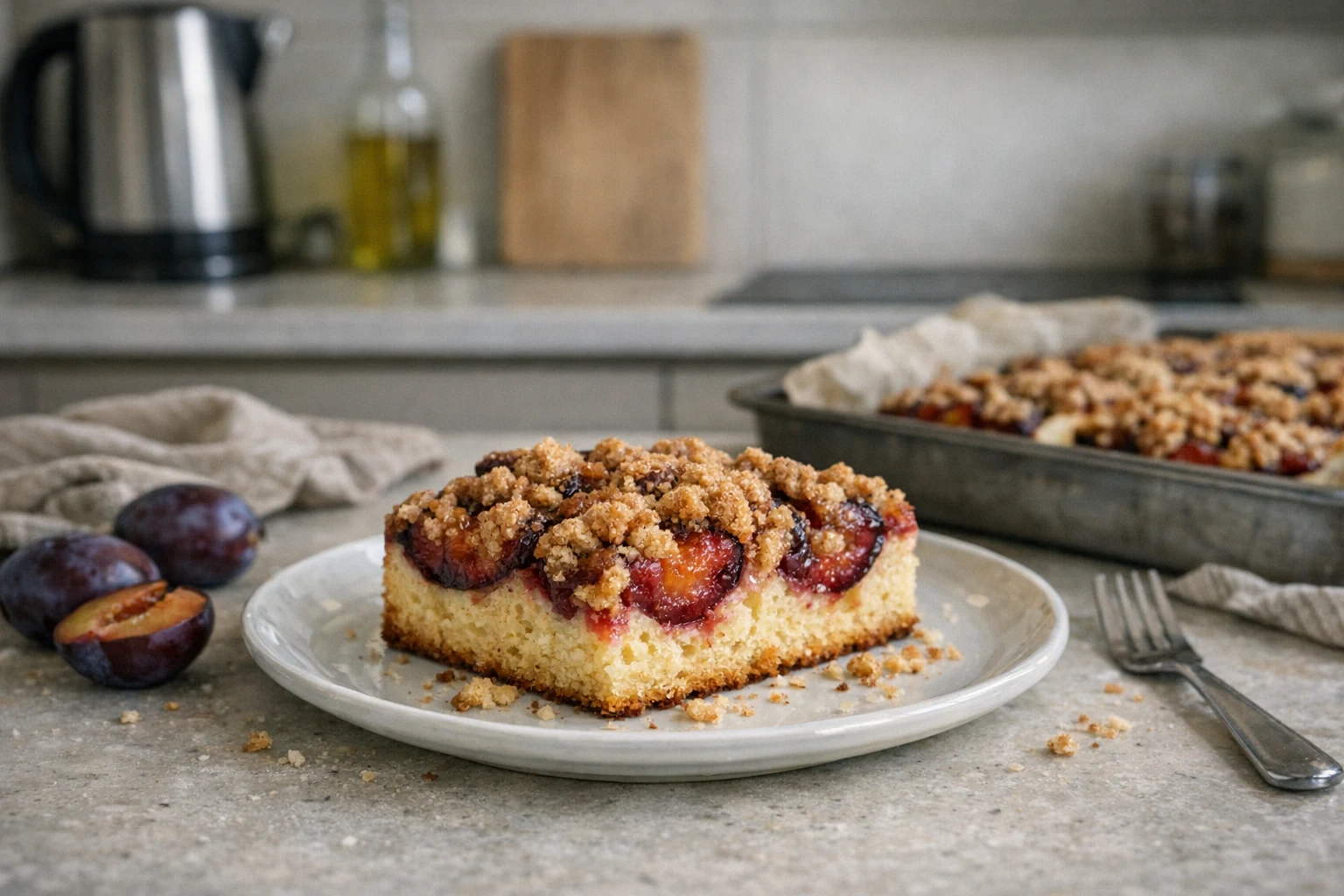 Šťavnatý slivkový koláč so škoricovou posýpkou