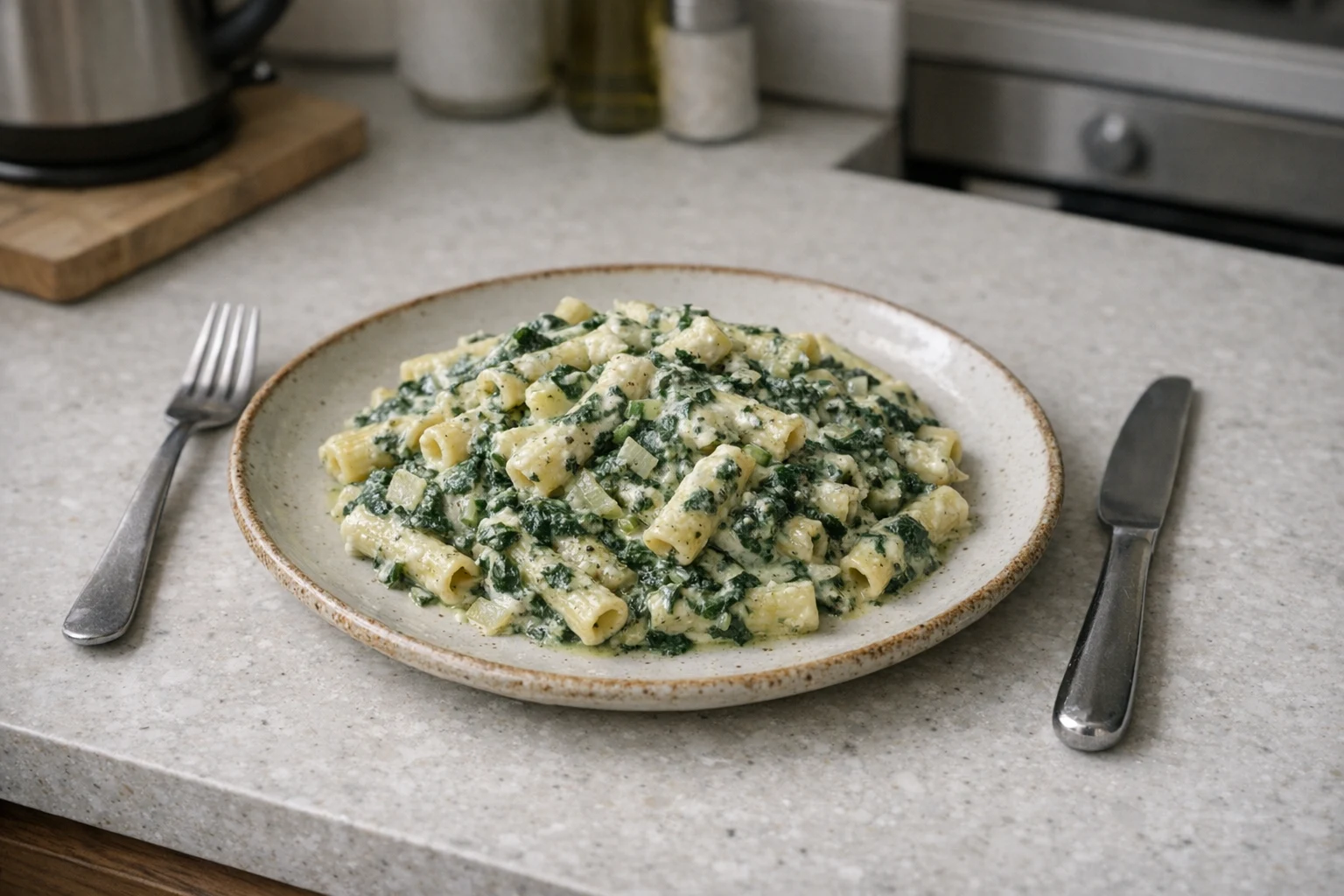 Cestoviny so smotanovo-špenátovou omáčkou