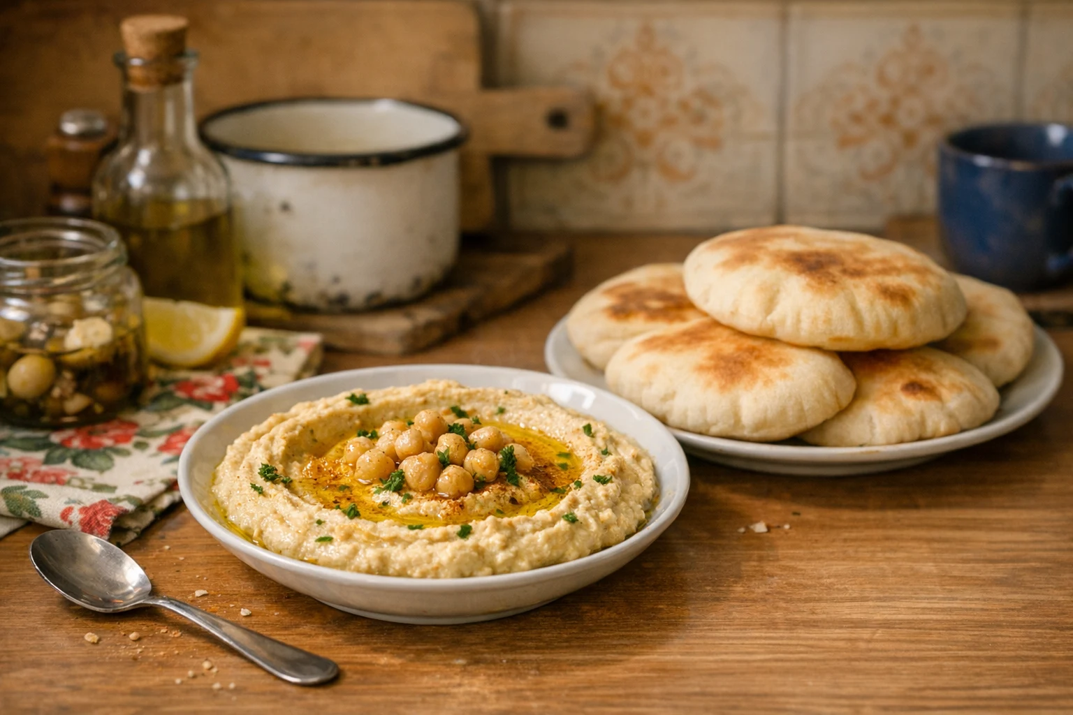 Hummus a pita (arabský chlieb)