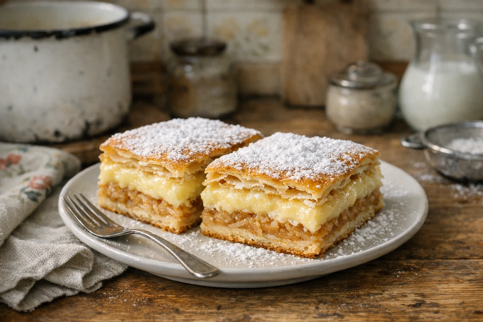 Jablkovo-pudingový koláč z lístkového cesta