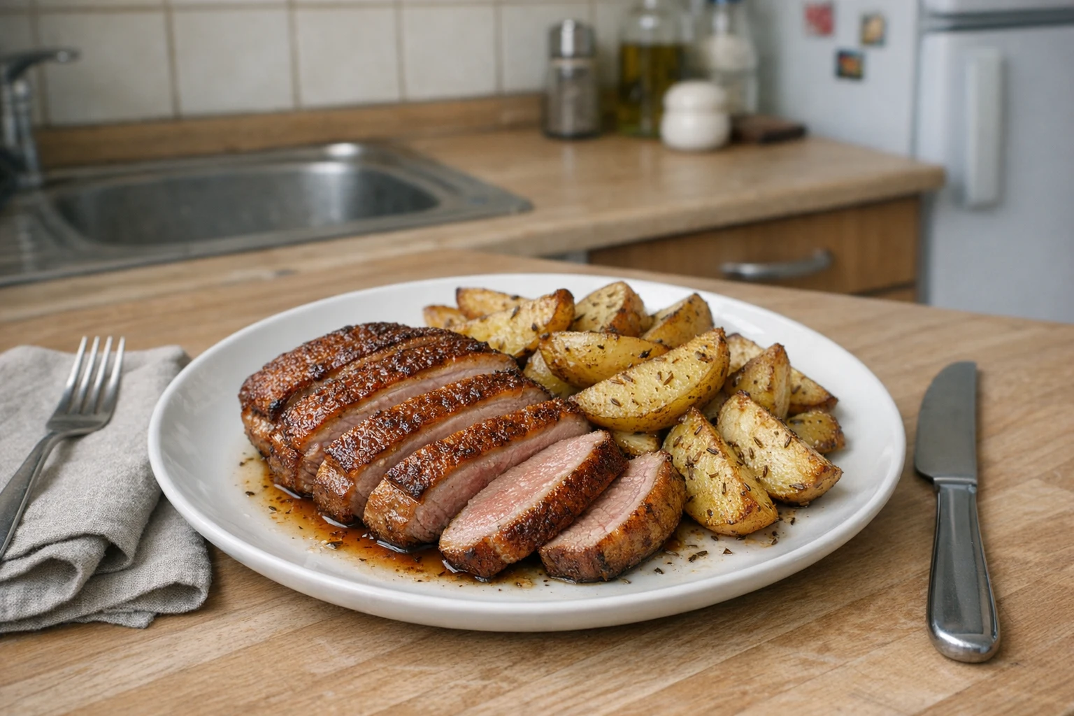 Kačacie prsia s pečenými zemiakmi