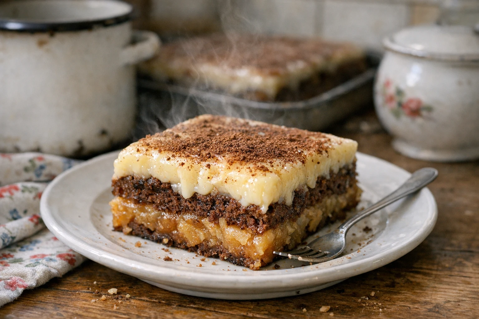 Obrátený jablkový koláč s vanilkovým pudingom