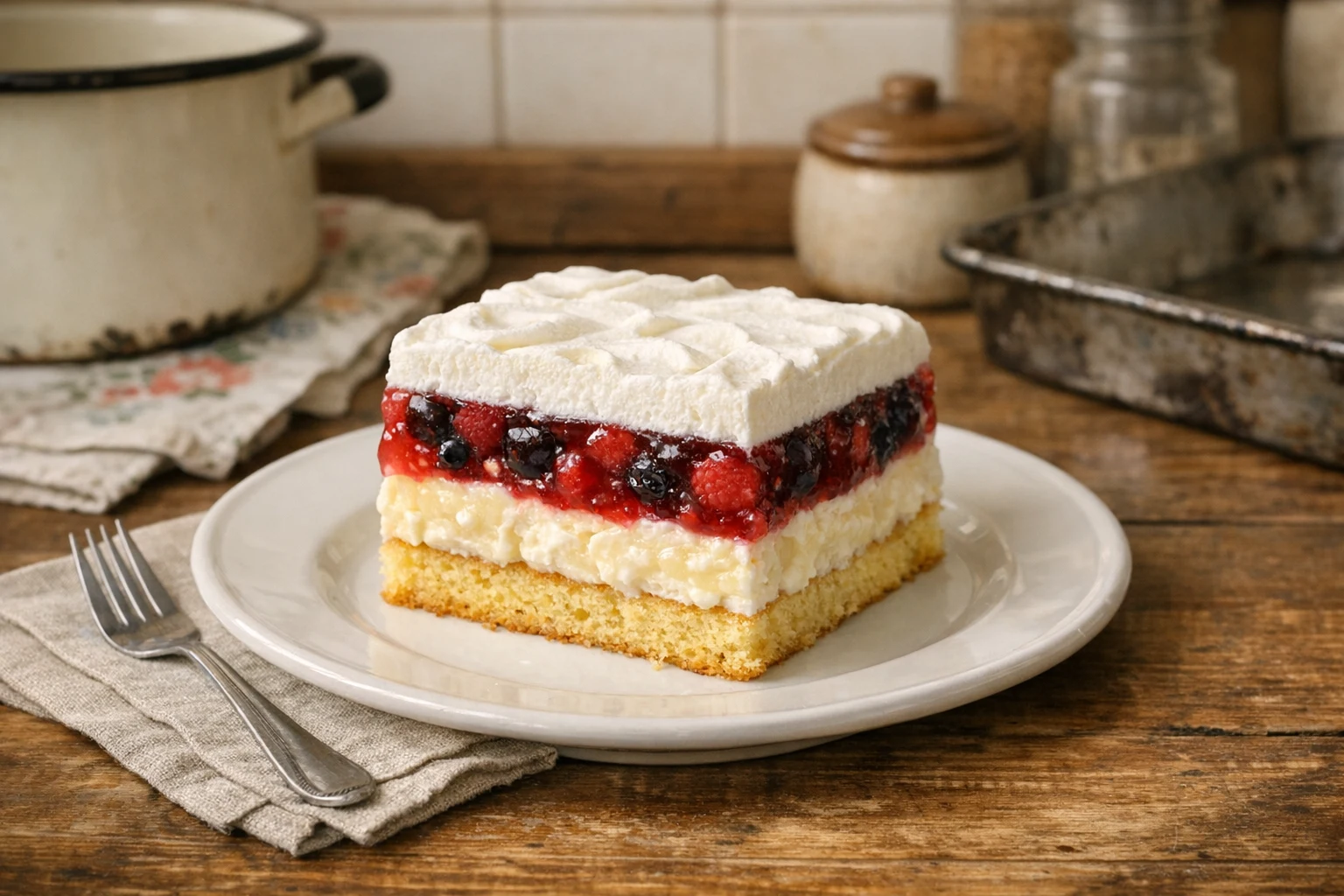 Ovocný zákusok s pudingom a ovocím