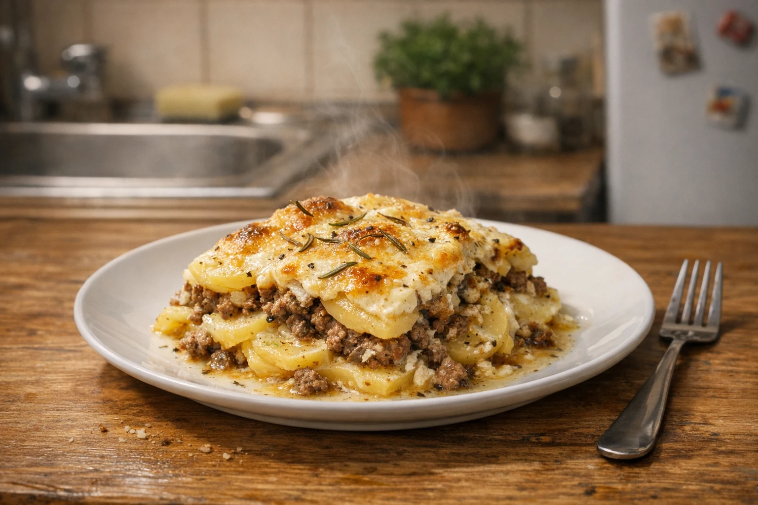 Pečené zemiaky s mletým hovädzím mäsom a smotanou