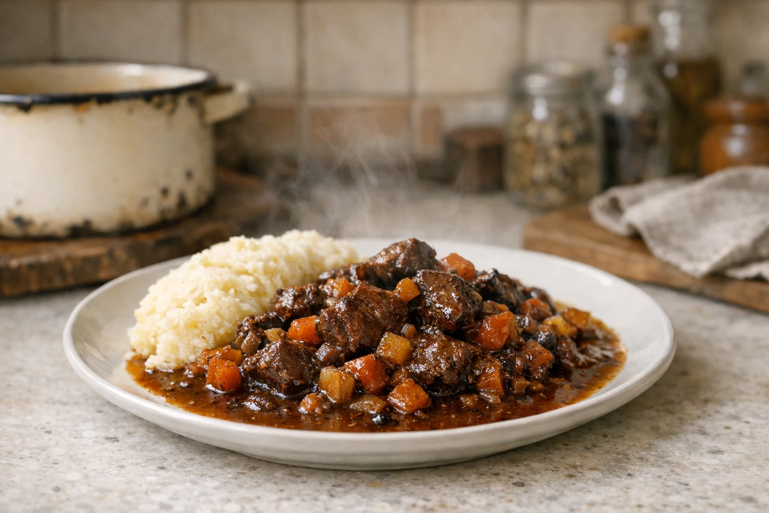 Ragú z diviny na červenom víne s koreňovou zeleninou