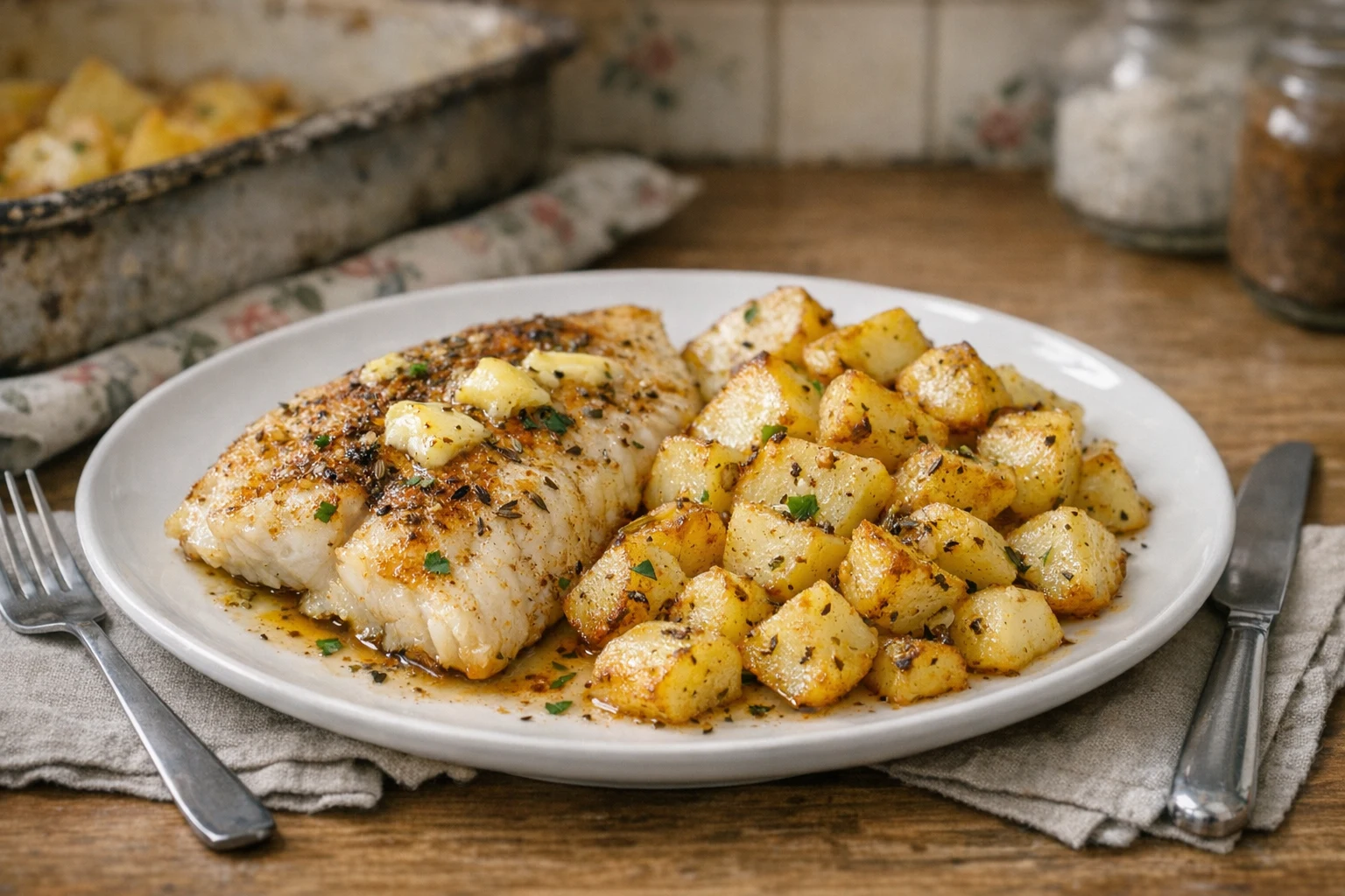 Ryba na masle s pečenými zemiakmi