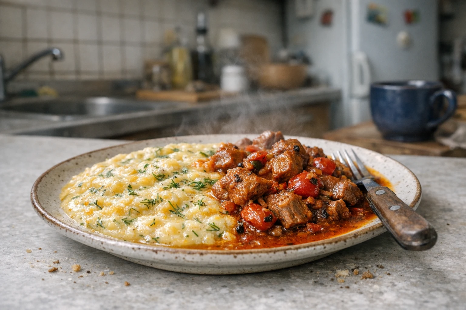 Tekvicový prívarok s duseným bravčovým mäsom