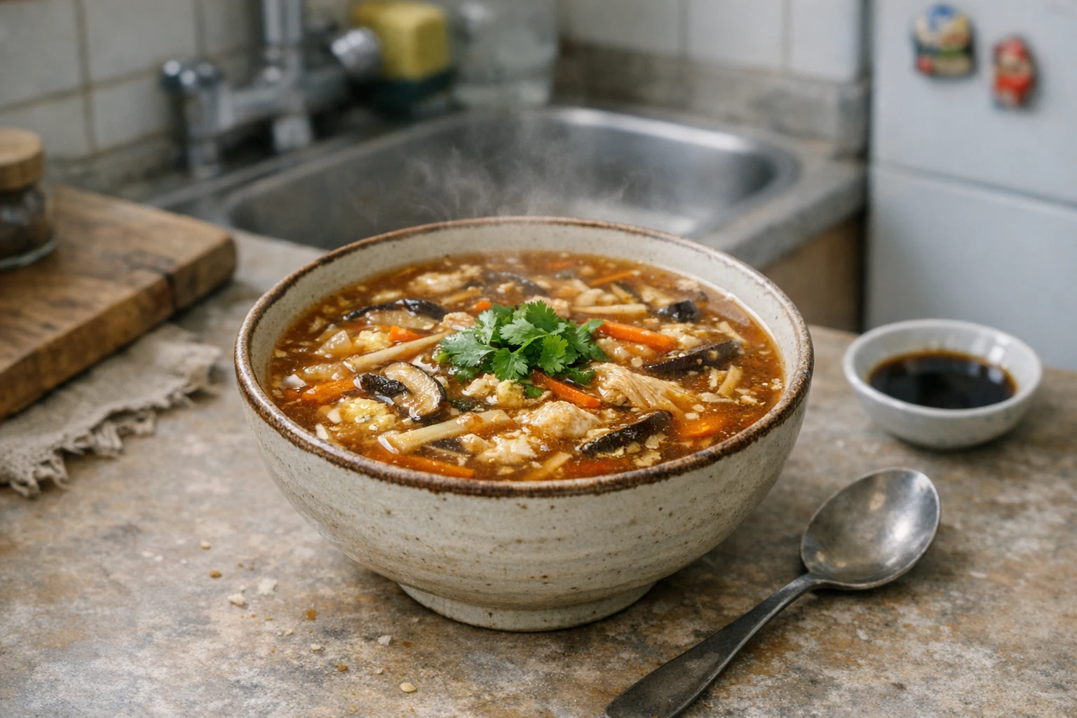 Čínska ostro-kyslá polievka s kuracím mäsom