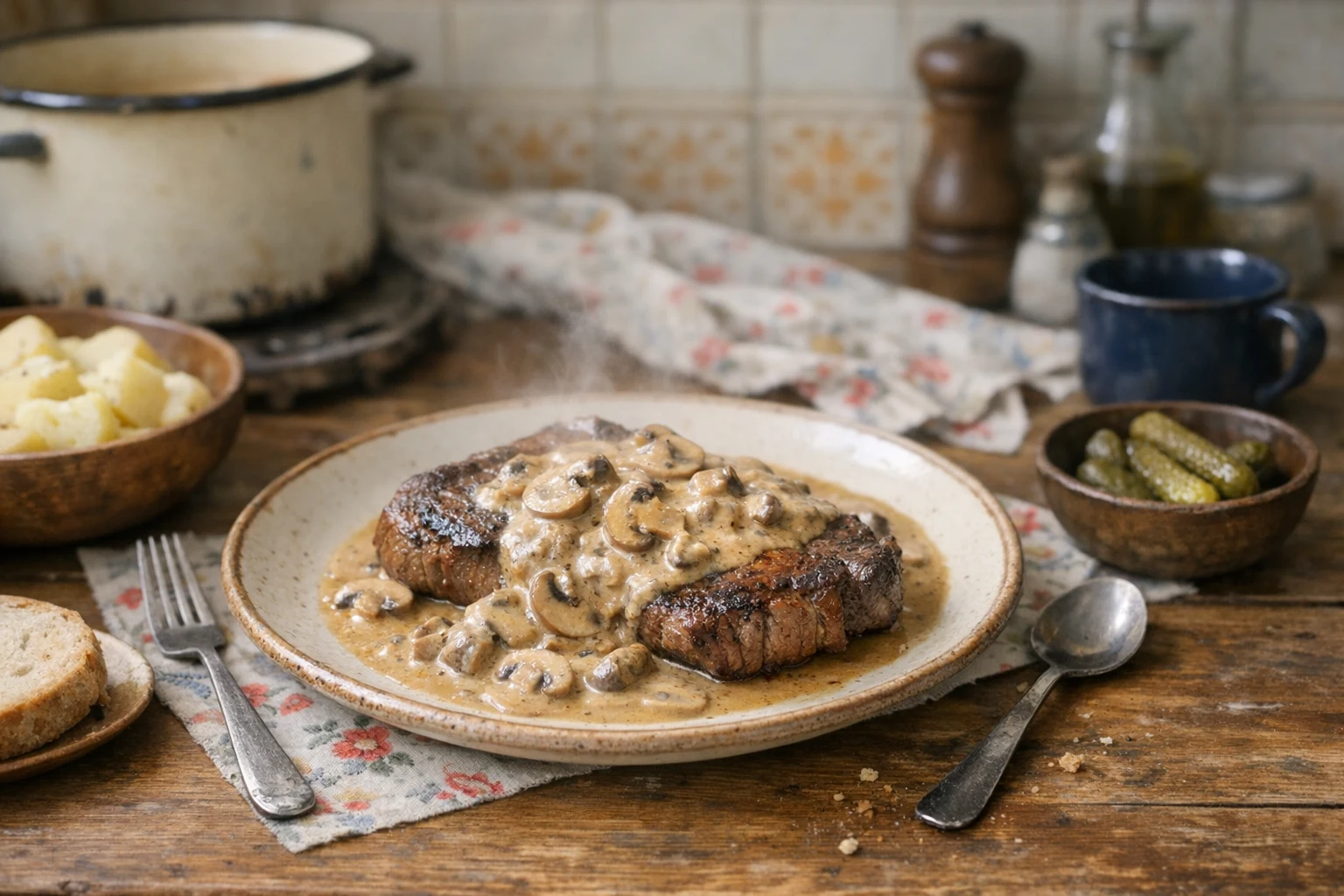 Hovädzí steak so šampiňónovou omáčkou