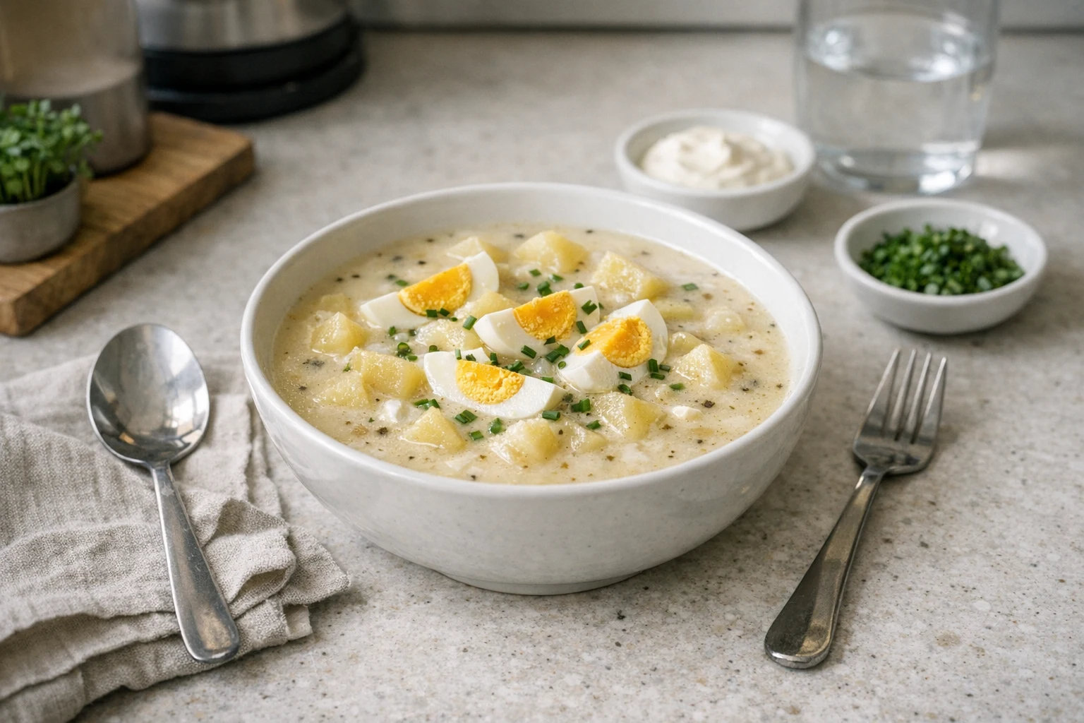 Kyslá zemiaková polievka s vajíčkom