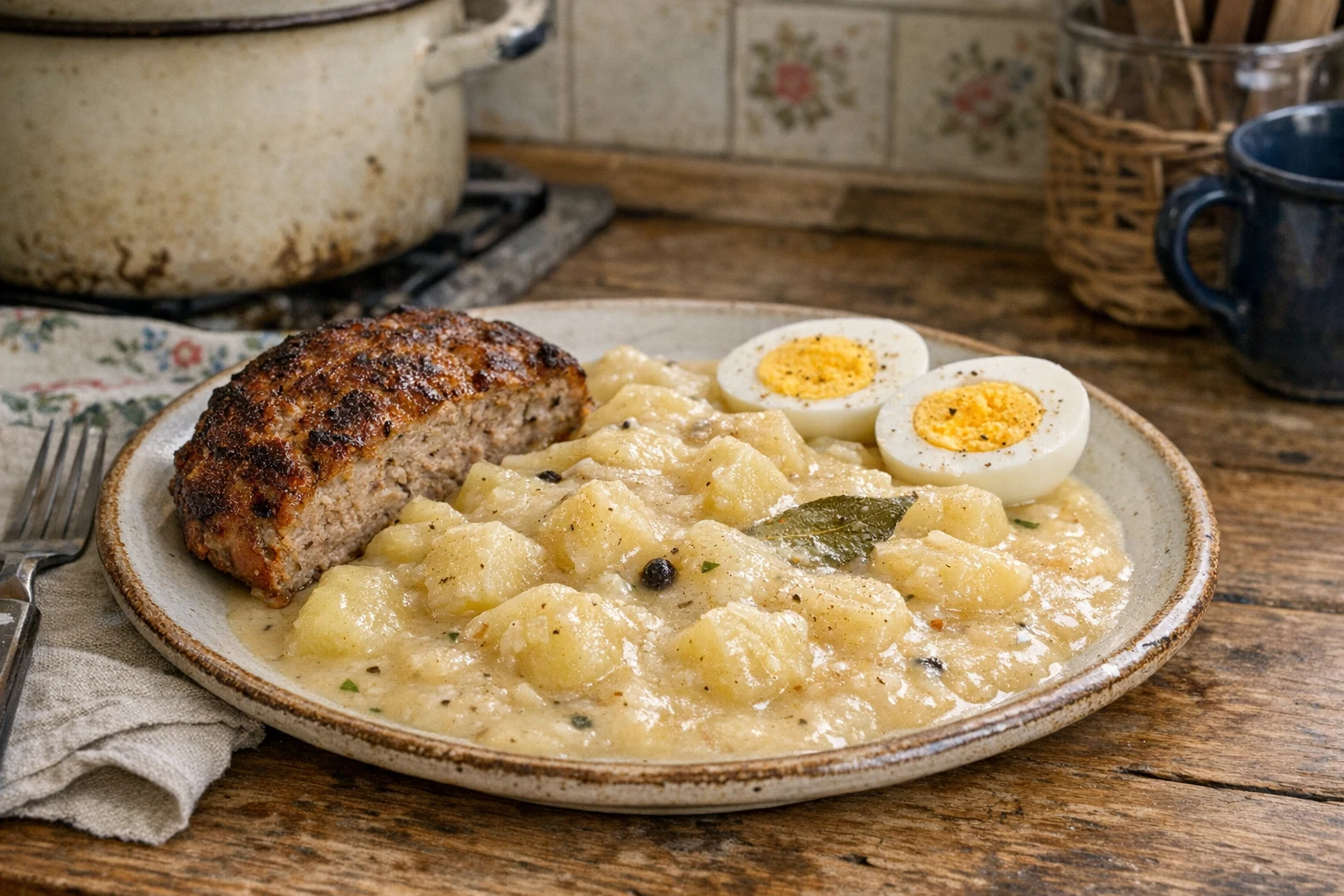 Kyslé zemiaky so sekanou alebo vajcom