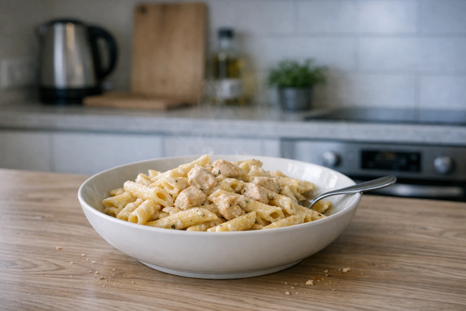 Penne s kuracím mäsom a syrovou omáčkou