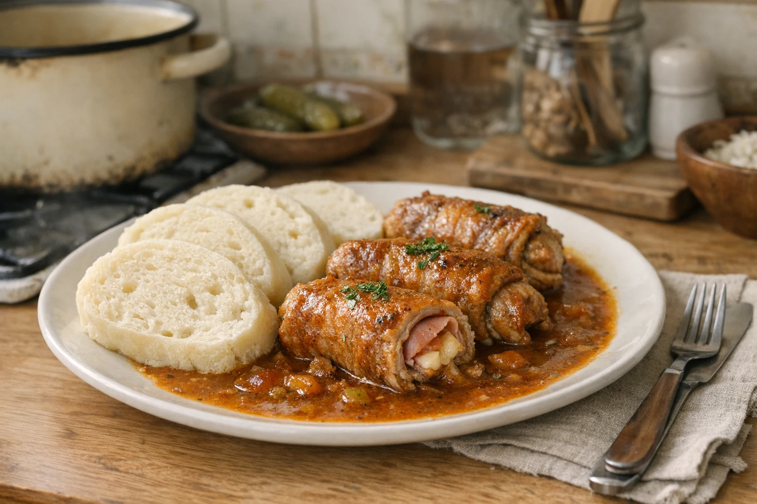 Plnené bravčové závitky