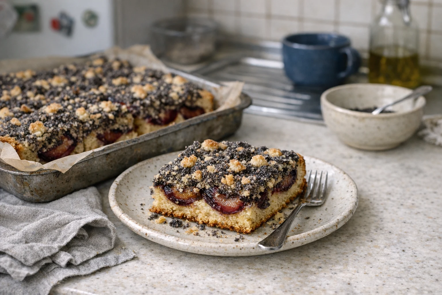 Slivkový koláč s makovou posýpkou