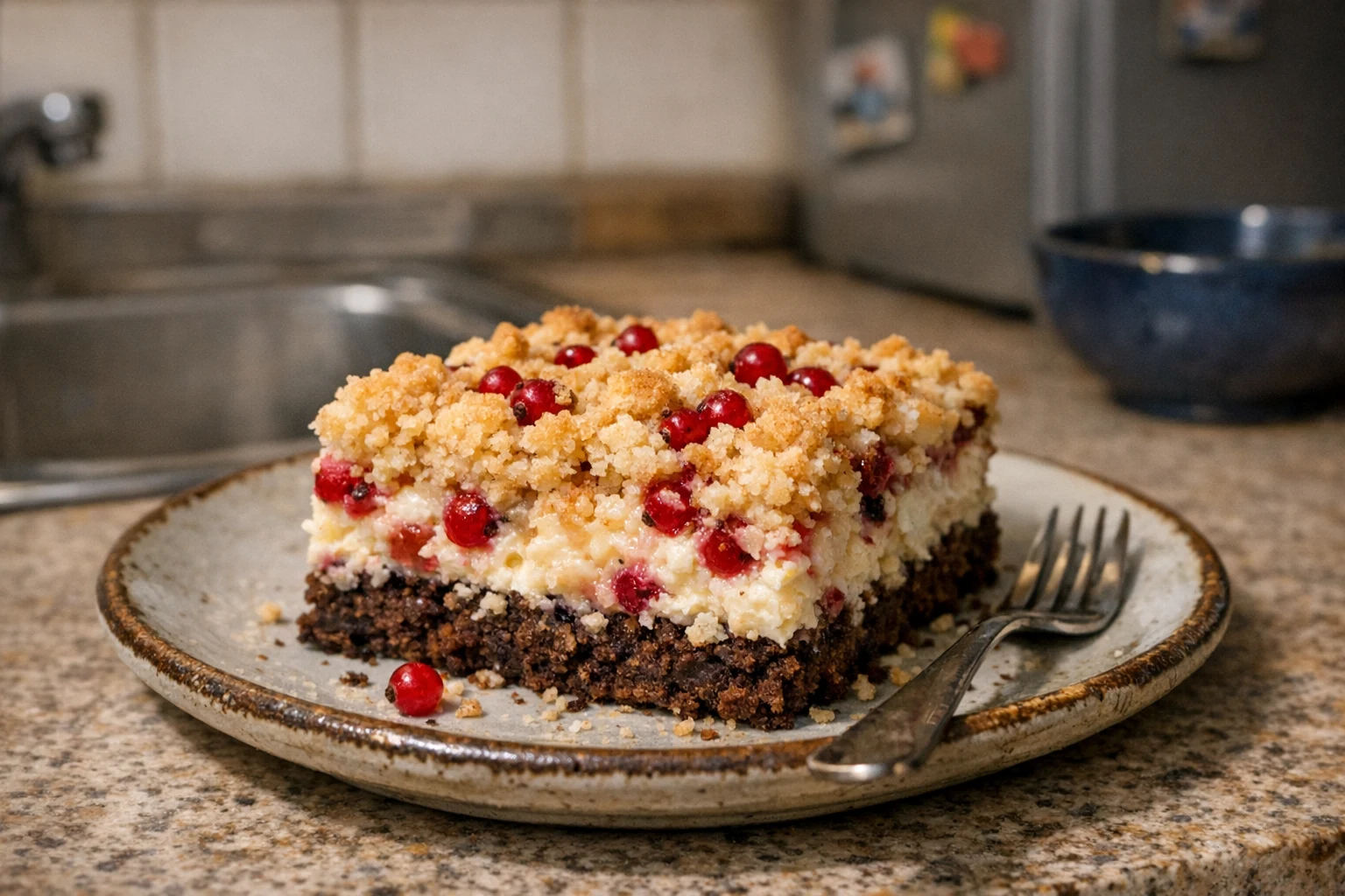 Sypaný tvarohovo-ríbezľový koláč